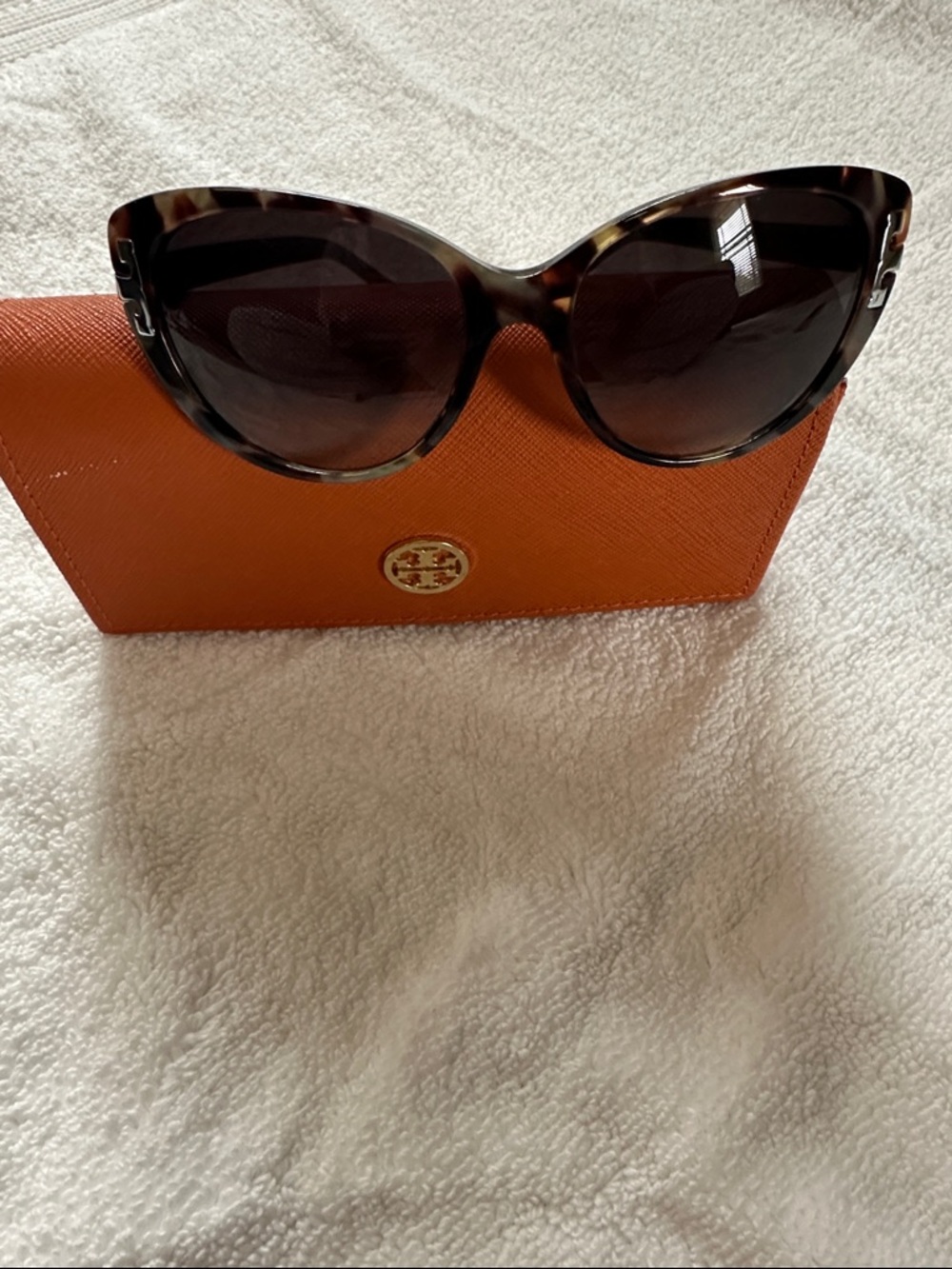 Tory Burch Tortoise Cat-Eye Sunglasses with Dark Lenses